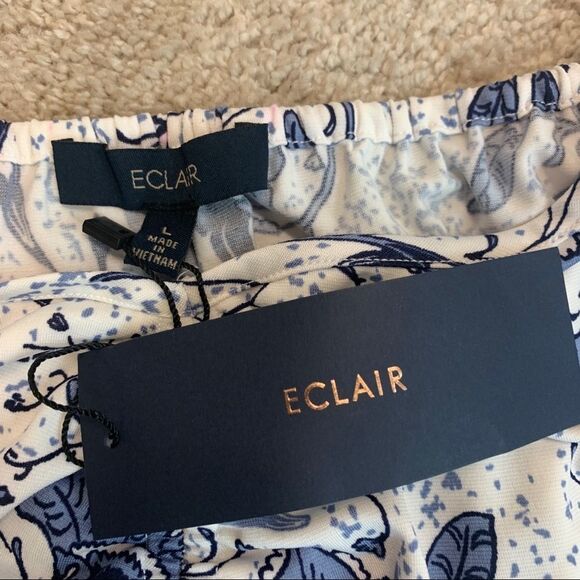 ECLAIR White blue long sleeve floral vine print blouse Sz L NWT - Picture 8 of 10